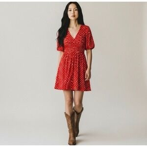 Madewell Sophia Mini Dress Red Bandana Floral Smocked Button Front Mini Dress XL